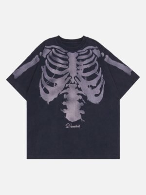 Old Washed Skeleton Print T-shirt - 1573