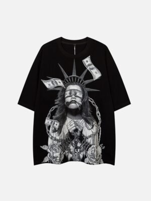 Chained Statue of Liberty and Cash Print T-shirt