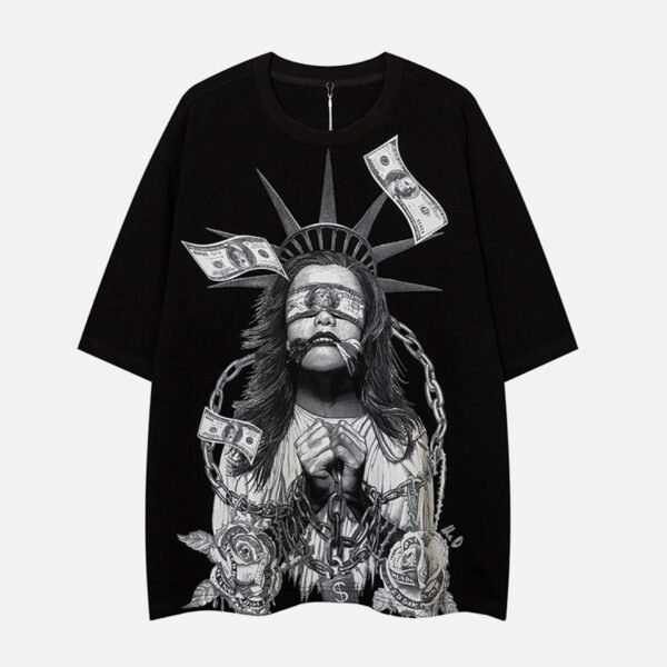 Chained Statue of Liberty and Cash Print T-shirt
