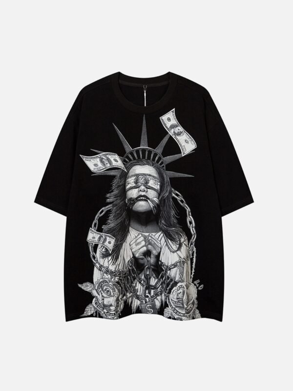 Chained Statue of Liberty and Cash Print T-shirt