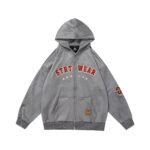 Retro Letter Embroidery Cardigan Hoodie Jacket