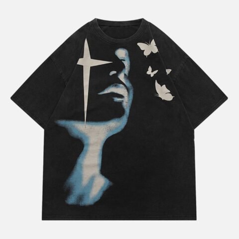 Abstract Portrait Print T-shirt - 1619