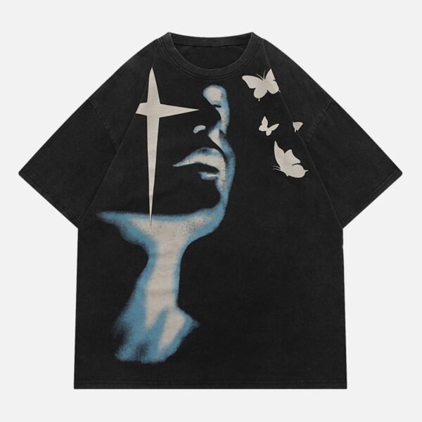 Abstract Portrait Print T-shirt - 1619