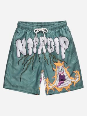 Cartoon Cat and Letter Graffiti Shorts