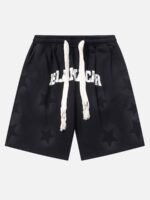 Star Letter Print Drawstring Shorts -1601