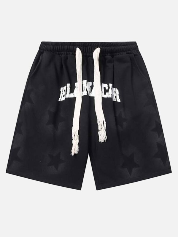 Star Letter Print Drawstring Shorts -1601