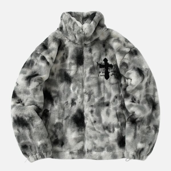 American Vintage Tie-dye Gradient Plush Embroidered Lambswool Jacket - 1558