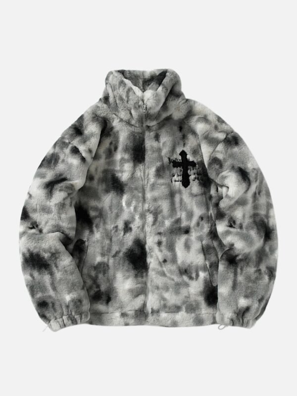 American Vintage Tie-dye Gradient Plush Embroidered Lambswool Jacket - 1558