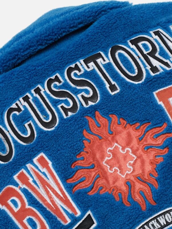 Hip-hop Loose Letters Embroidered Patch Faux Lambswool Jacket - 1590