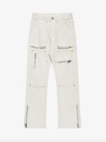 High Street Zipper Patchwork Pocket Denim Pants Straight Leg
