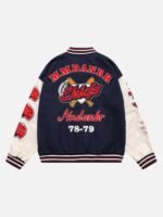 American Patchwork PU Leather Sleeve Embroidered Alphabet Baseball Jacket