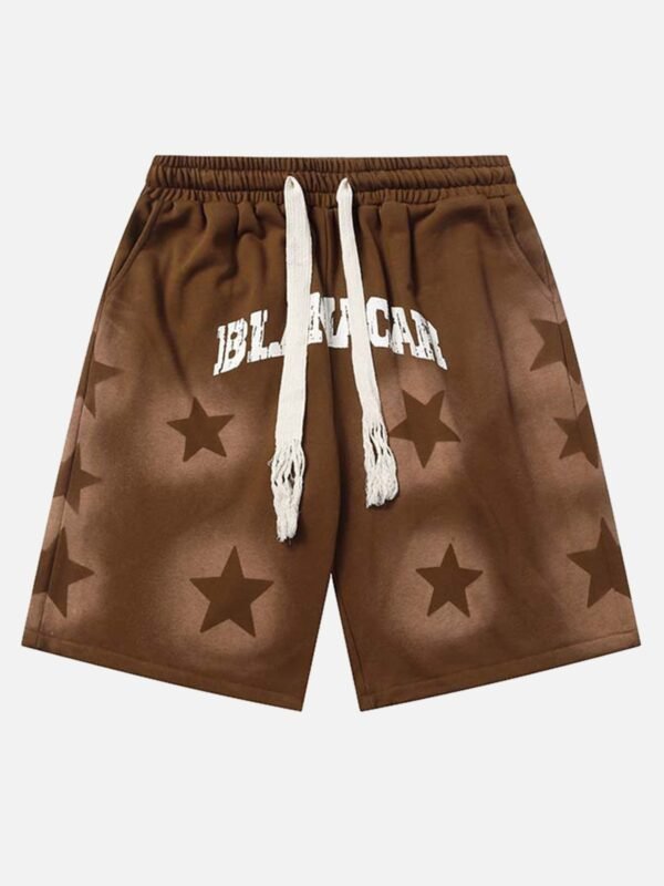 Star Letter Print Drawstring Shorts -1601