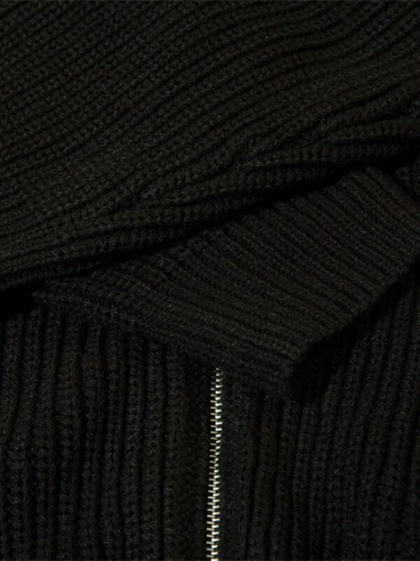 American Style Color Blocking Zipper Cardigan Sweater Loose Knit-1509