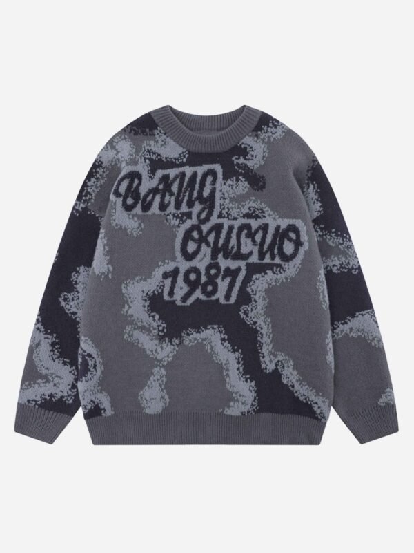 Camouflage Peplum Crew Neck Knit