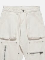 High Street Zipper Patchwork Pocket Denim Pants Straight Leg