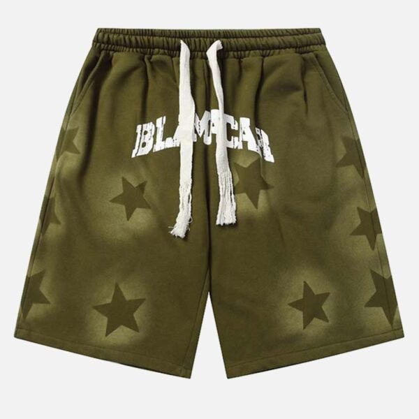 Star Letter Print Drawstring Shorts -1601