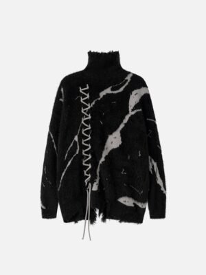 Rip Damage Design Turtleneck Knitwear Sweater - 1525