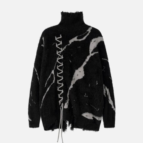 Rip Damage Design Turtleneck Knitwear Sweater - 1525