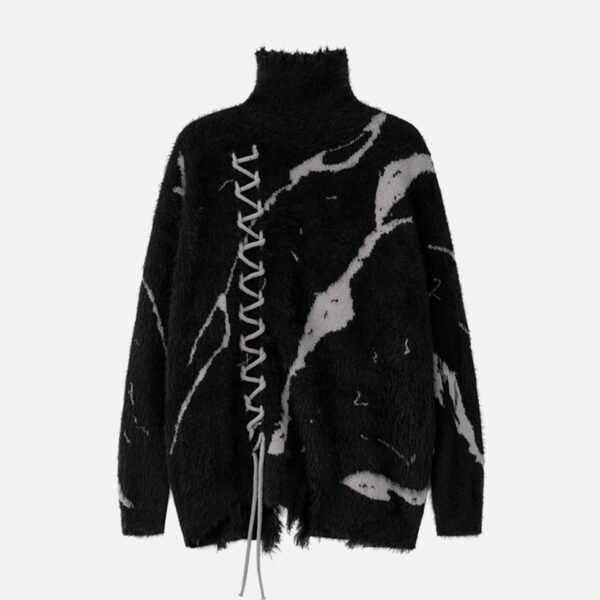 Rip Damage Design Turtleneck Knitwear Sweater - 1525