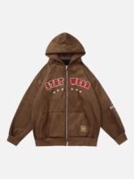 Retro Letter Embroidery Cardigan Hoodie Jacket