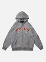 Retro Letter Embroidery Cardigan Hoodie Jacket