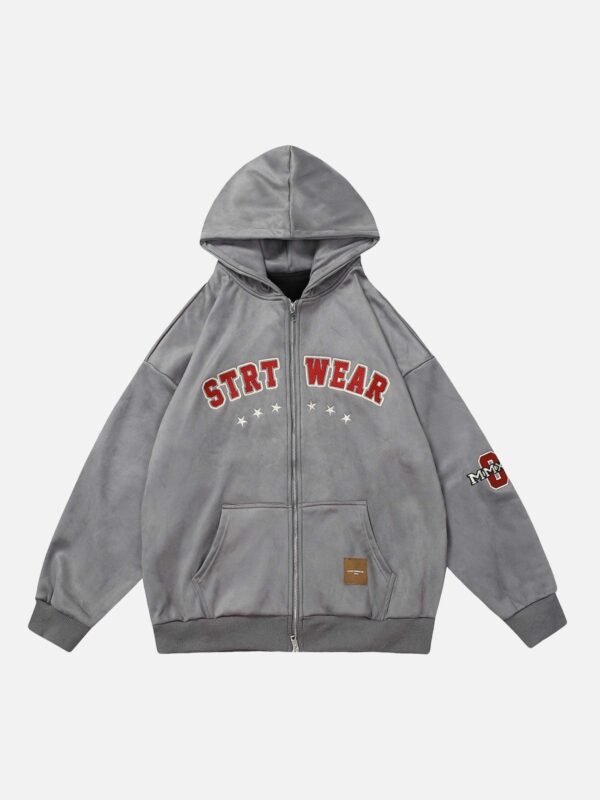 Retro Letter Embroidery Cardigan Hoodie Jacket