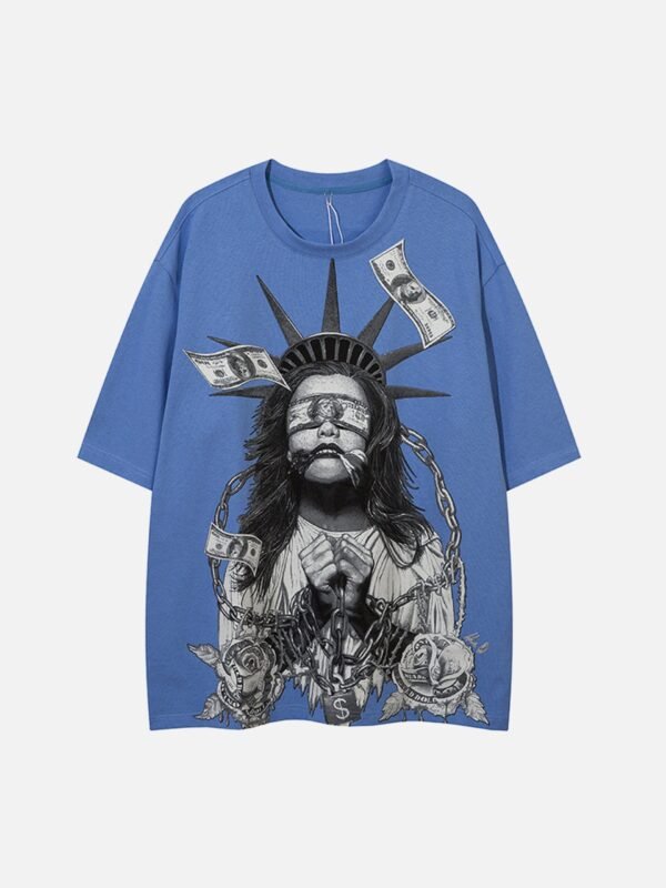 Chained Statue of Liberty and Cash Print T-shirt