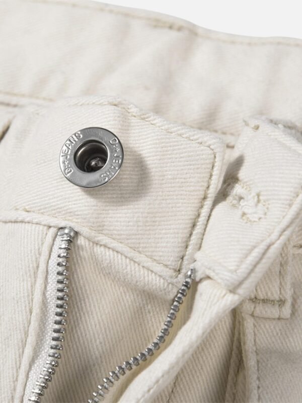 High Street Zipper Patchwork Pocket Denim Pants Straight Leg