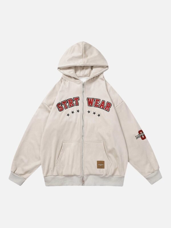 Retro Letter Embroidery Cardigan Hoodie Jacket