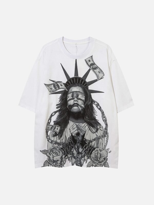 Chained Statue of Liberty and Cash Print T-shirt