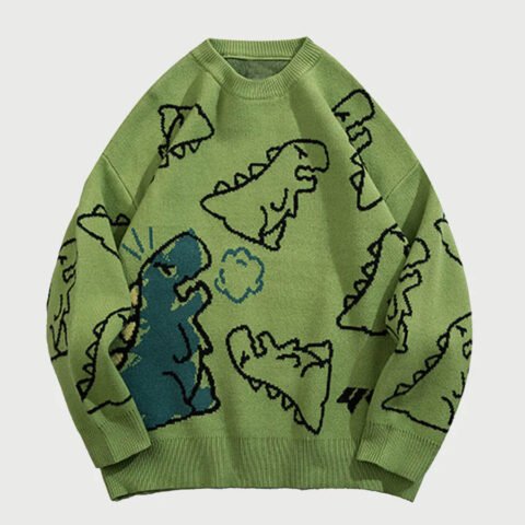 Cartoon Dinosaur Printed Sweater - 1004