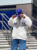 Letter Embroidered Hoodie Jacket -1095