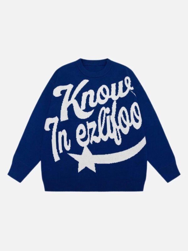 Letter Print Knitted Sweater -1414