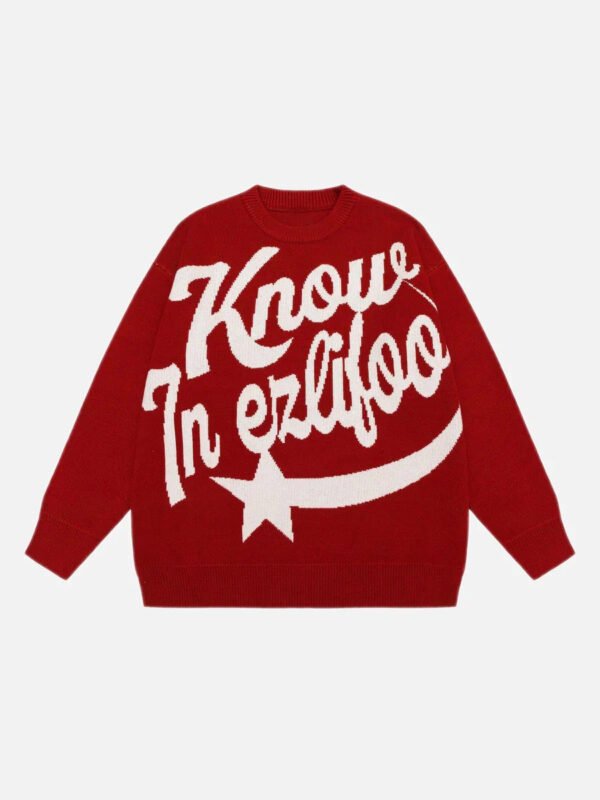 Letter Print Knitted Sweater -1414