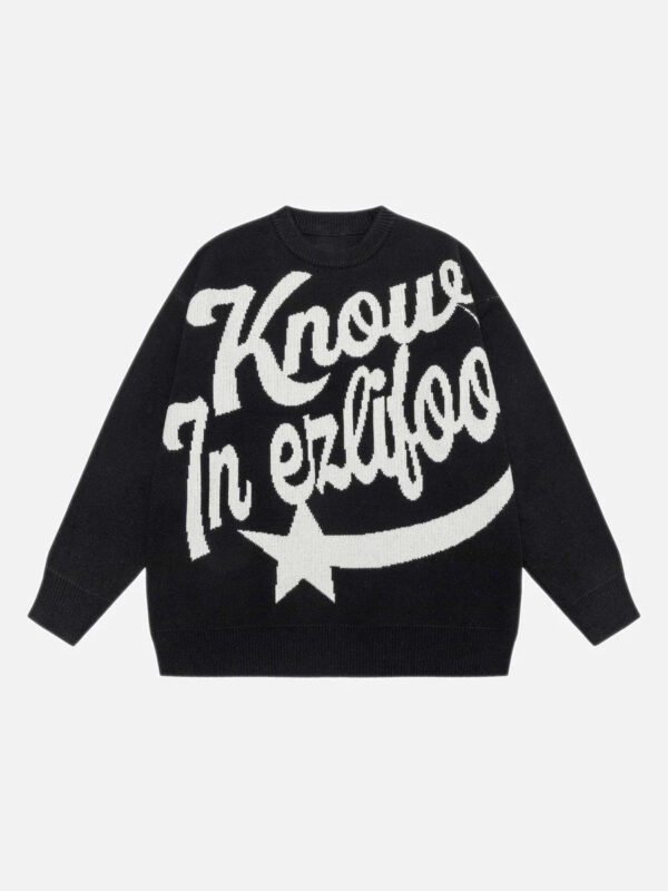 Letter Print Knitted Sweater -1414