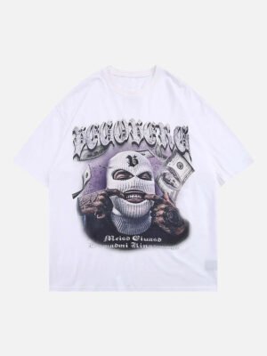 Masked Gangster Portrait Printed T-Shirt-1533