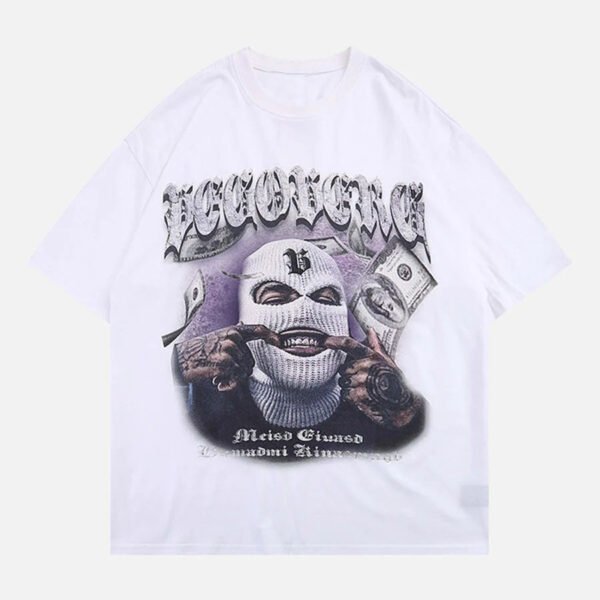 Masked Gangster Portrait Printed T-Shirt-1533