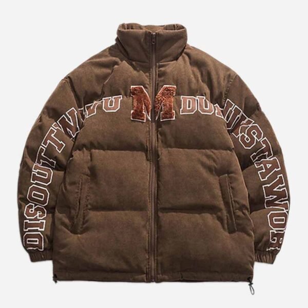 Retro Letter Print Puffer Jacket -1396