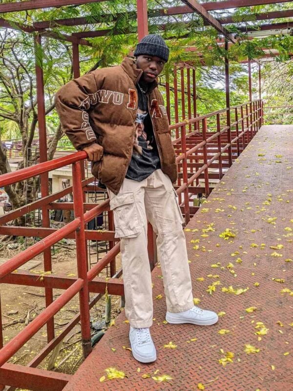 Retro Letter Print Puffer Jacket -1396