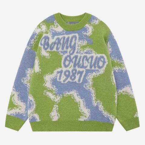 Camouflage Peplum Crew Neck Knit