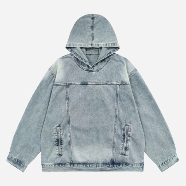 High Street Washed And Worn Denim Hoodie - 1464