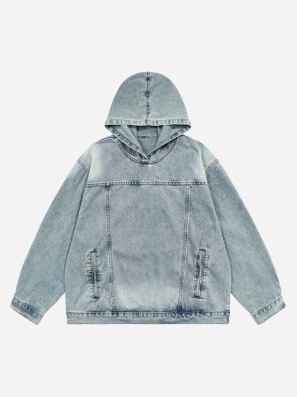 High Street Washed And Worn Denim Hoodie - 1464
