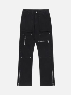 High Street Zipper Patchwork Pocket Denim Pants Straight Leg