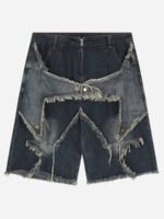 American Pentagram Tassel Patch Denim Shorts