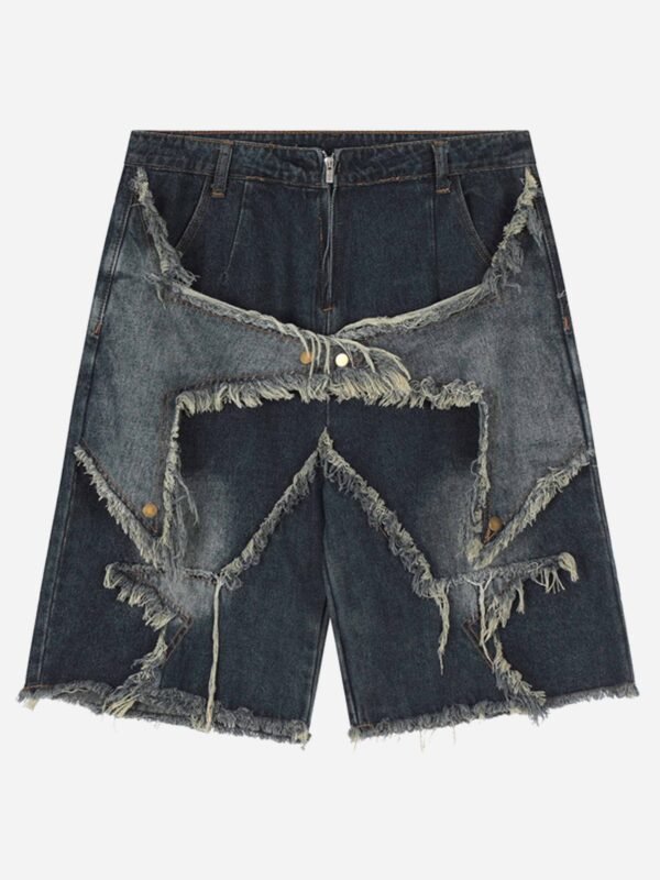 American Pentagram Tassel Patch Denim Shorts