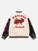 American Patchwork PU Leather Sleeve Embroidered Alphabet Baseball Jacket
