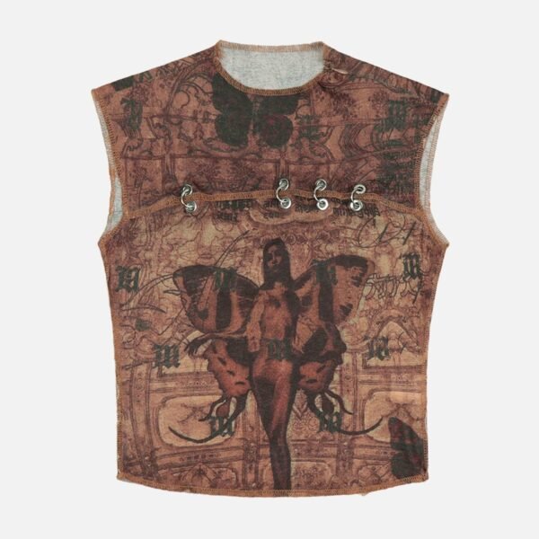 American Vintage Butterfly Embroidery Pattern Sleeveless Vest -1605